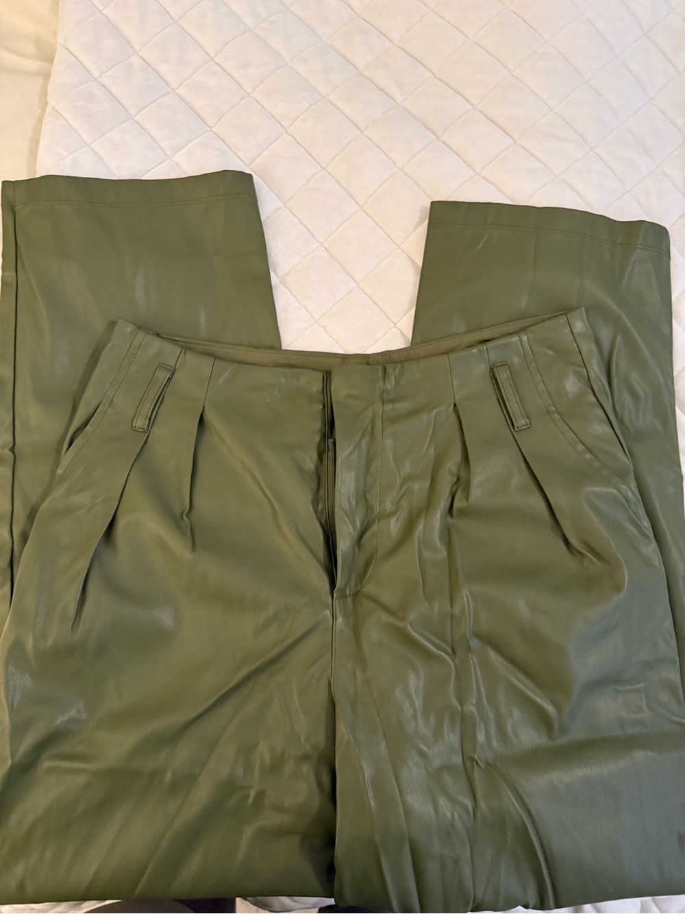 Who What Wear Olive Green Faux Leather Trouser Pants